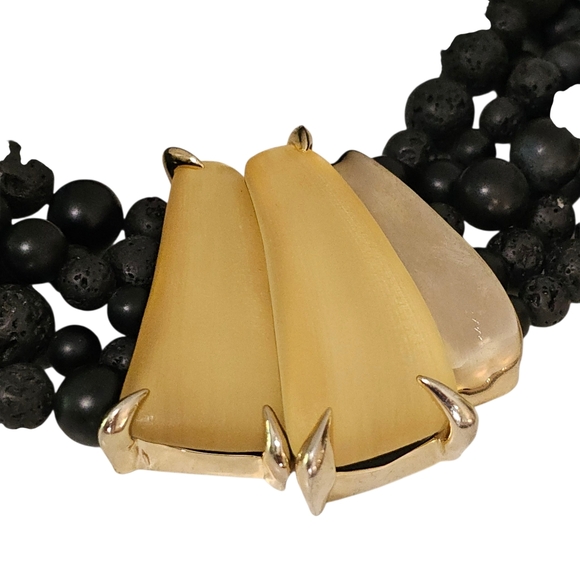 ALEXIS BITTAR Necklace Lucite and 5 Strand Black Tektite Bead 18" - Picture 3 of 10